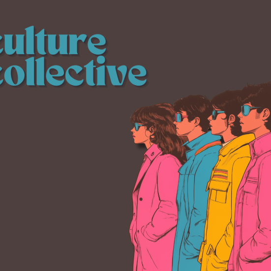 Mørk baggrund, Culture Collective logo med fem unge mennesker, der ser mod højre, de har solbriller på