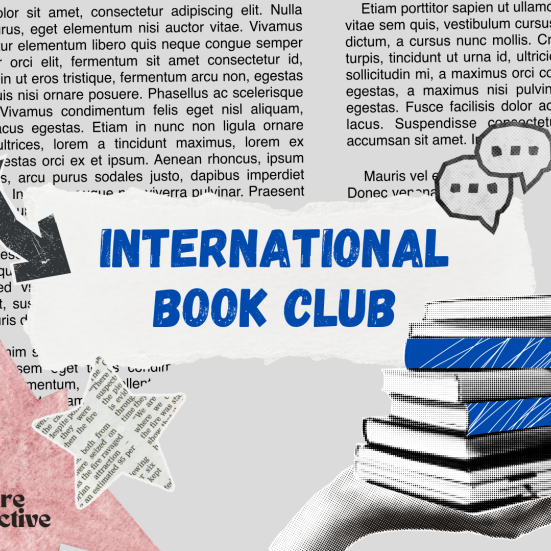 International Book Club written on gray background with text and Culture Collective's logo at the corner