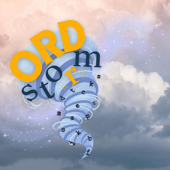 En tornado og glimmervind med titlen Ordstorm.