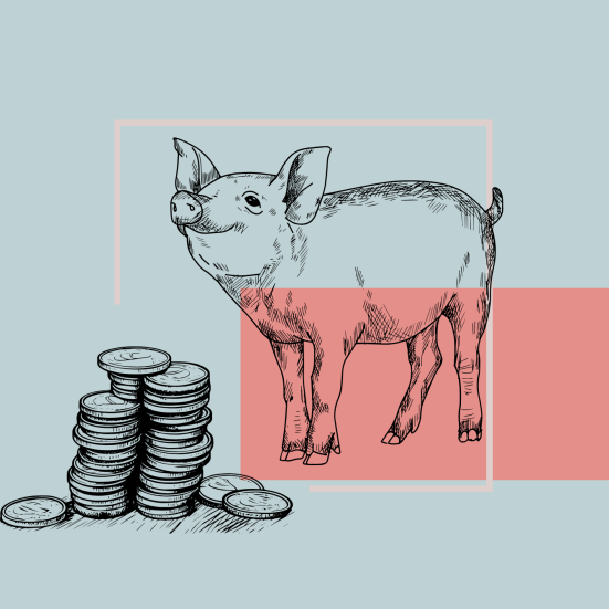 Grafik af gris og penge