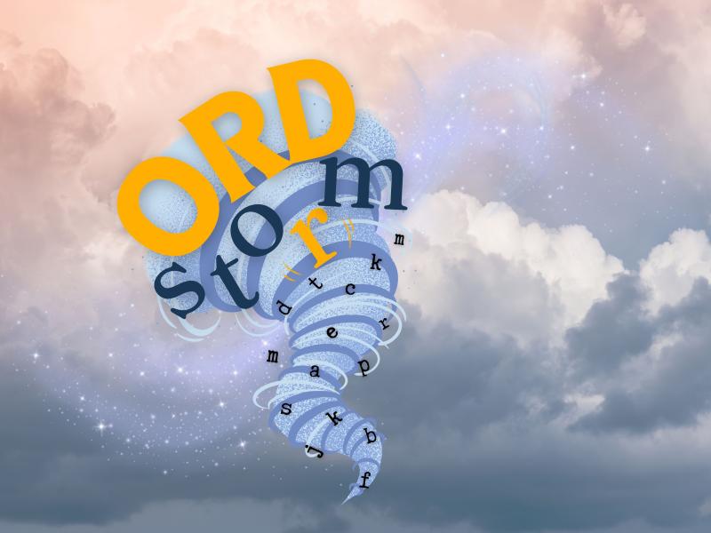 En tornado og glimmervind med titlen Ordstorm.