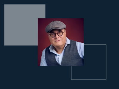 Grafisk illustration med portræt af Benjamin Koppel