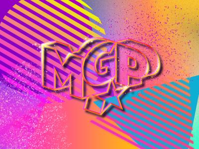 En baggrund i lyserøde og orange nuancer med glitter og logo påsat.