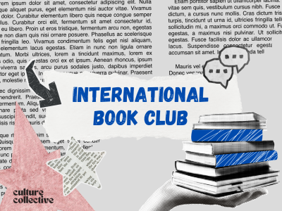 International Book Club written on gray background with text and Culture Collective's logo at the corner