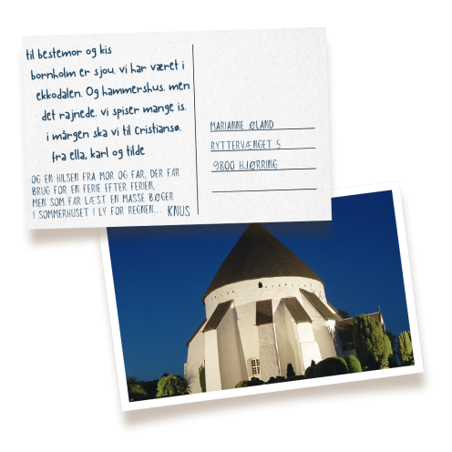 Postkort fra Bornholm med titlen Familieliv