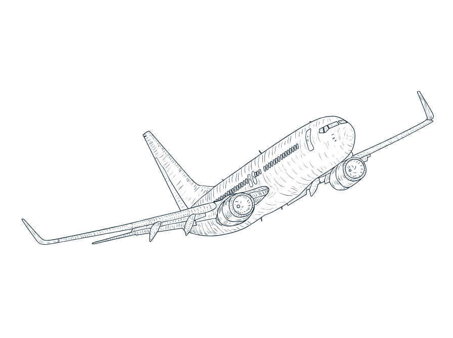 Grafisk illustration af et fly