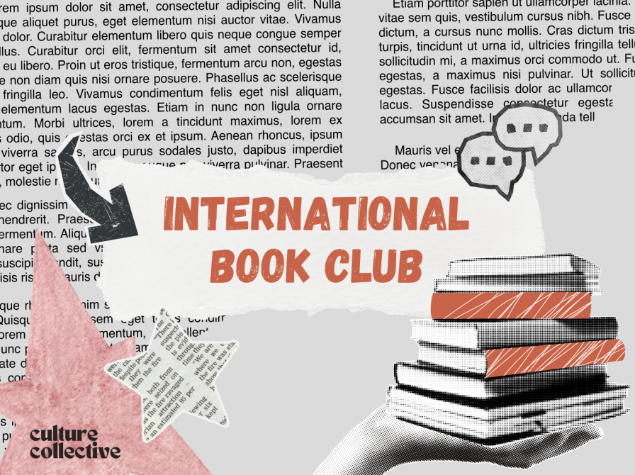 International Book Club written on gray background with text and Culture Collective's logo at the corner