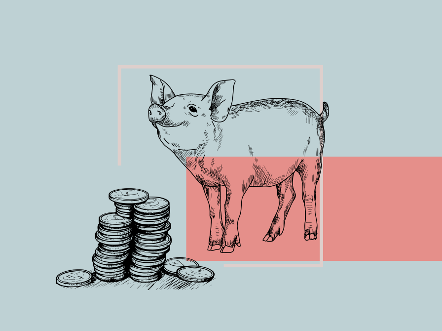 Grafik af gris og penge